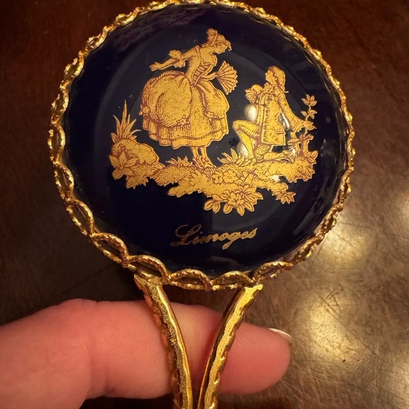 Limoges Blue and Gold Hand Mirror - Picture 1 of 9